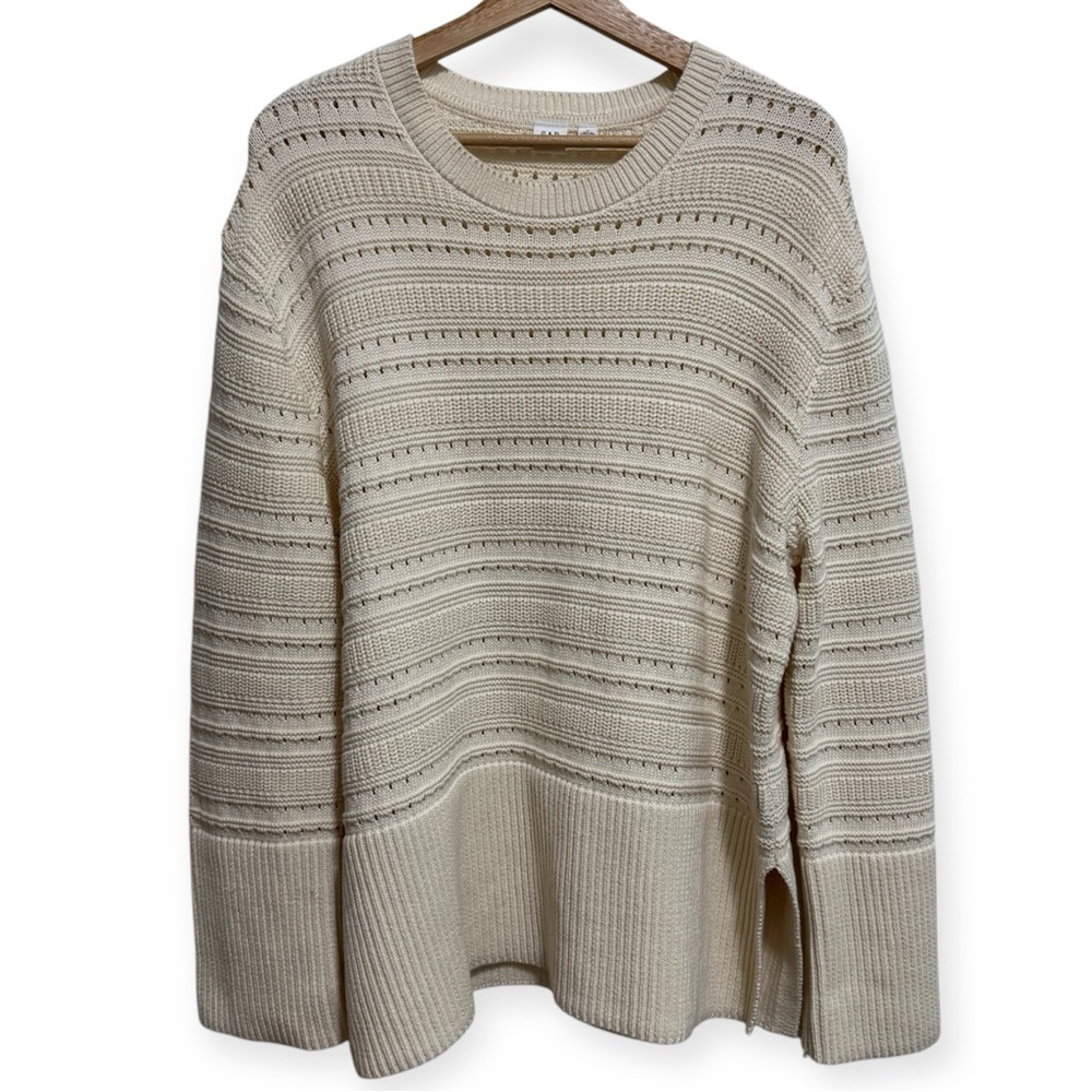 Gap Relaxed Mixed Stitch Sweater Pointelle Knit Cotton Fisherman Medium